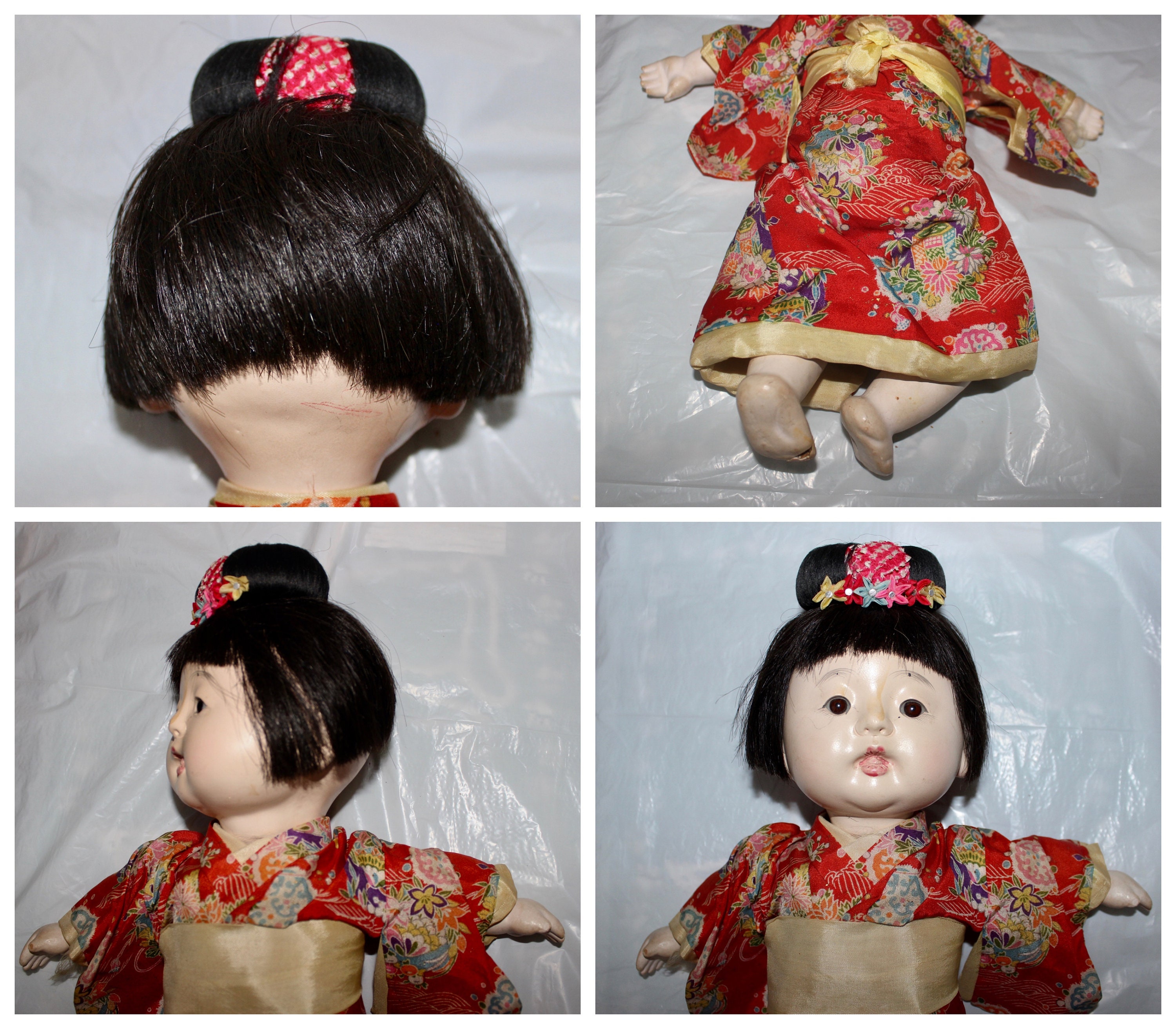 Antique 1920's Japanese Ichimatsu 市松人形 Gofun Baby Girl Doll