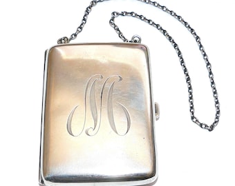 Art Deco Watrous Mfg.Co. Sterling Silver Dance Purse Chain Leather Wallet Insert