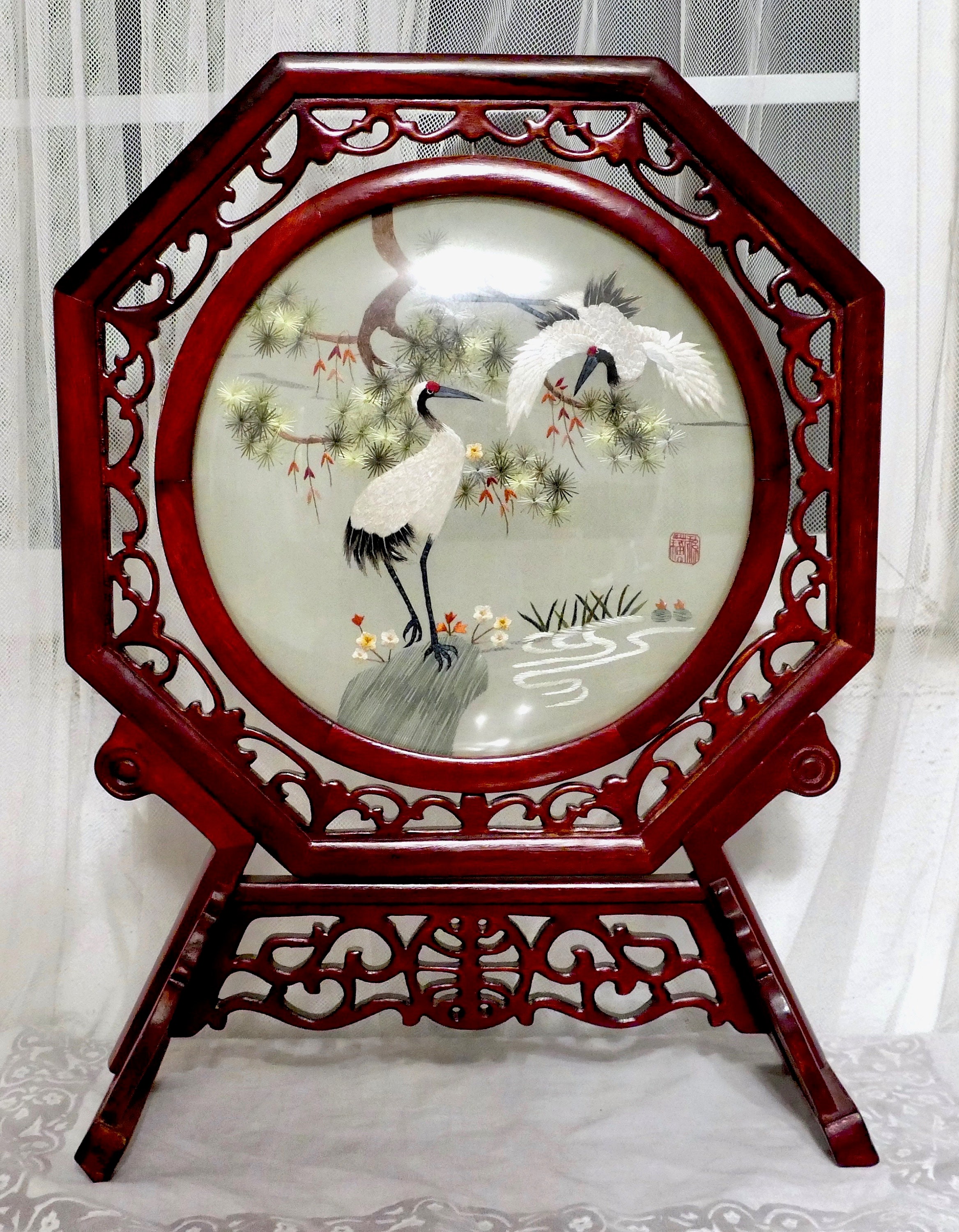 Chinese Republic Hunan Xiang Xiu Double-sided Silk Cranes