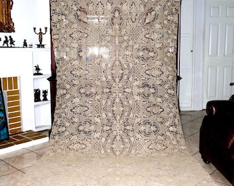 Mantel para banquetes italiano veneciano de punto de Venecia, color crudo, de 169 x 318 cm, década de 1880-1900