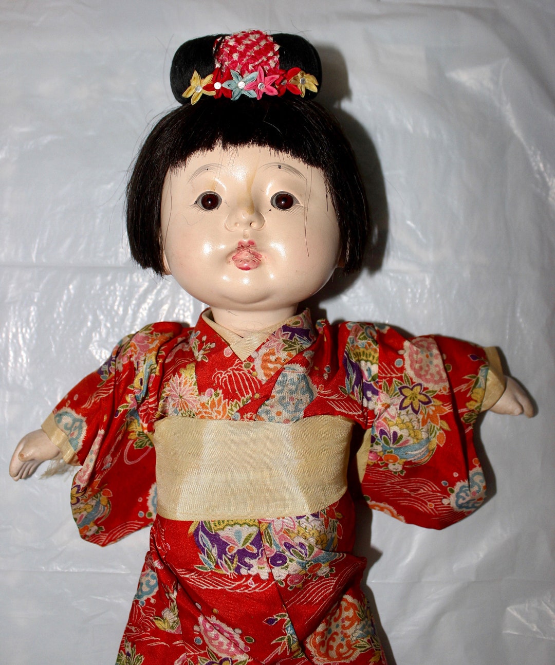 Antique 1920's Japanese Ichimatsu 市松人形 Gofun Baby Girl Doll