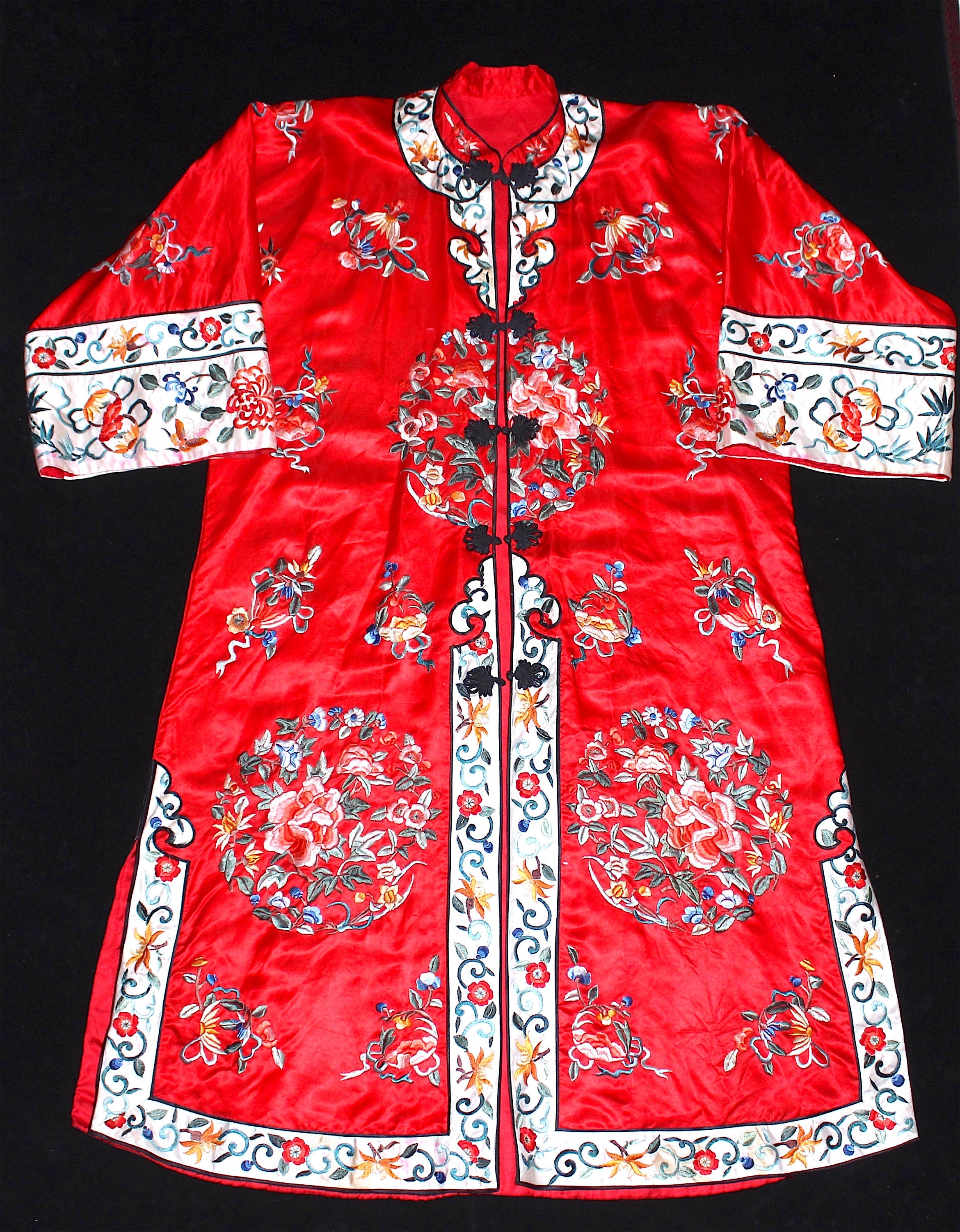 Vintage Chinese Embroidered Red Silk Satin Robe Textile Six Etsy