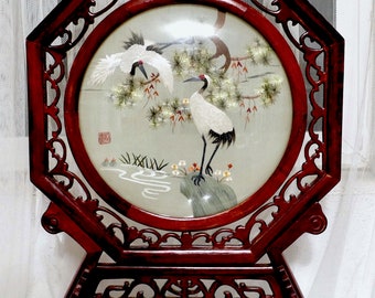 中国　工芸品　C hinese traditiona l arts Chinese Republic Hunan Xiang Xiu Double-sided Silk Cranes