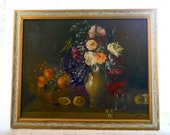 Antique c 39 1925s Komarowski (Komarowski.-Sailor.) Polish, Original Oil Painting Signed Still Life Floral Fruit 2