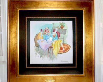 Itzchak Tarkay (1935-2012) Legacy Origin Watercolor Painting COA Artist's Wife Authorized