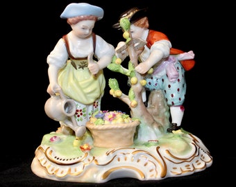 Antique SAXONY GERMAN Carl Thieme Germany Hand Painted Garden Scene Porcelain Figurine