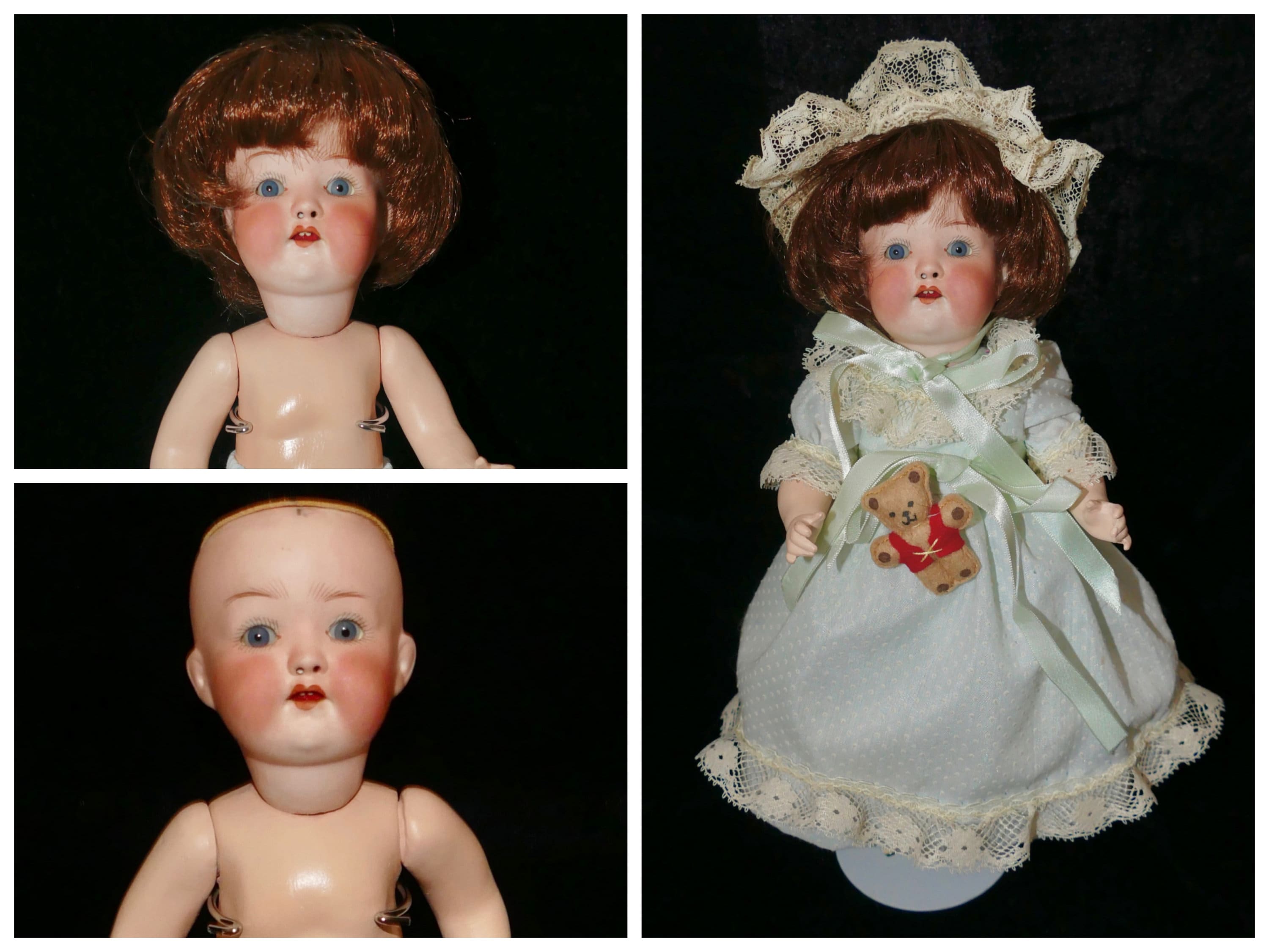 Antique Hertel Schwab 152 Baby, 15 IN, Antique German Bisque Doll Antique  Wig