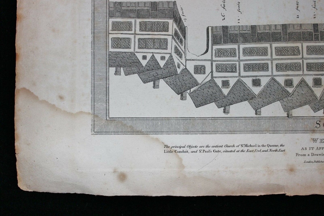 C'1814 Map of Cheapside, London 1585 After R. Treswell Engraved by B ...
