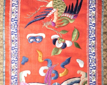 Panel textil con insignia de rango bordada china Qing con borde Kesi