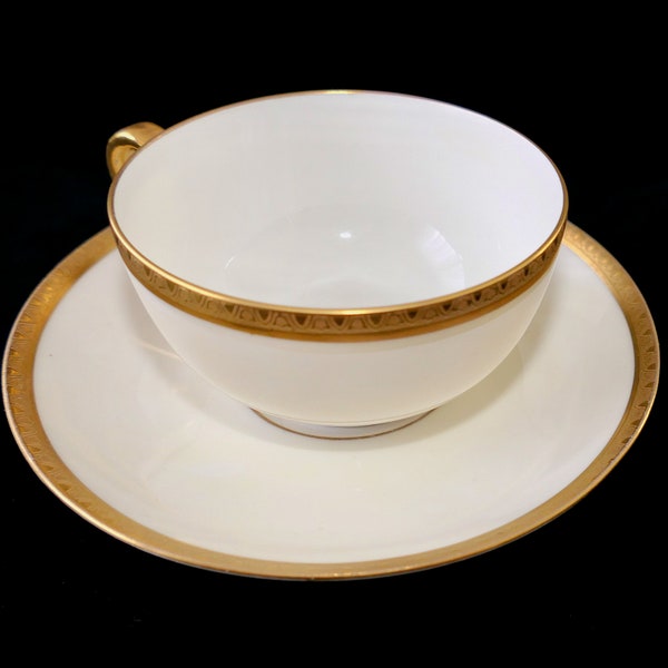 1900s Theodore Haviland Limoges France Gold Encrusted Fleur-De Liz RIM Fine China One Cup & Saucer Set