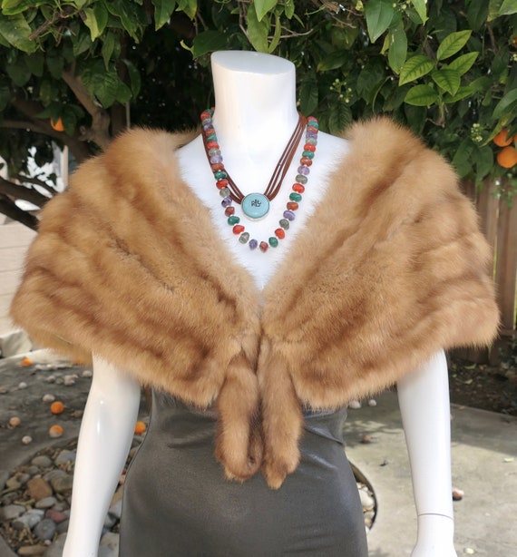 Genuine Golden Marten Sable Fur Vintage Stole Wrap