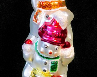 RADKO Christopher Radko 1994 "Stacked Snowman" Hand Painted Mouth-Blown Glass Christmas Ornament Retired MINT