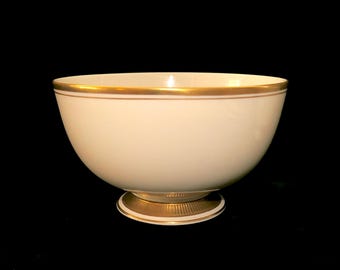 Lenox Tuxedo Collection 24K Gold Encrusted Ivory China Footed Serving Bowl Gold Backstamp