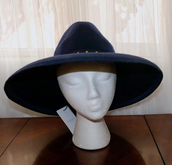 Ted Baker London ROSIEYY Wool Felt Navy Hat Wide Brim Stud 