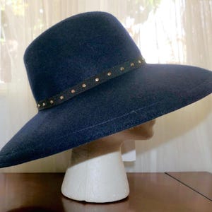 Ted Baker London ROSIEYY Wide Brim Fedora Hat NAVY Wool Felt Stud Detail O/S