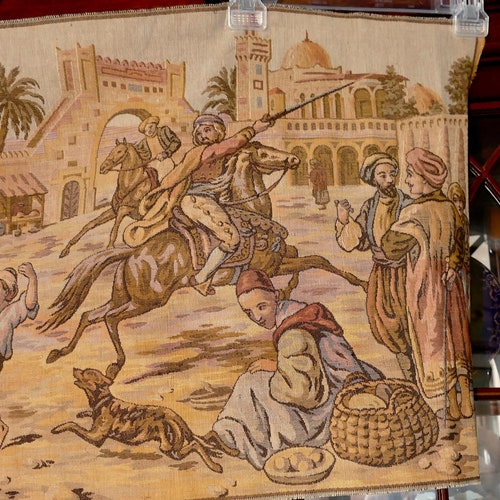 Vintage Belgian Woven Oriental shops Scene Tapestry 59