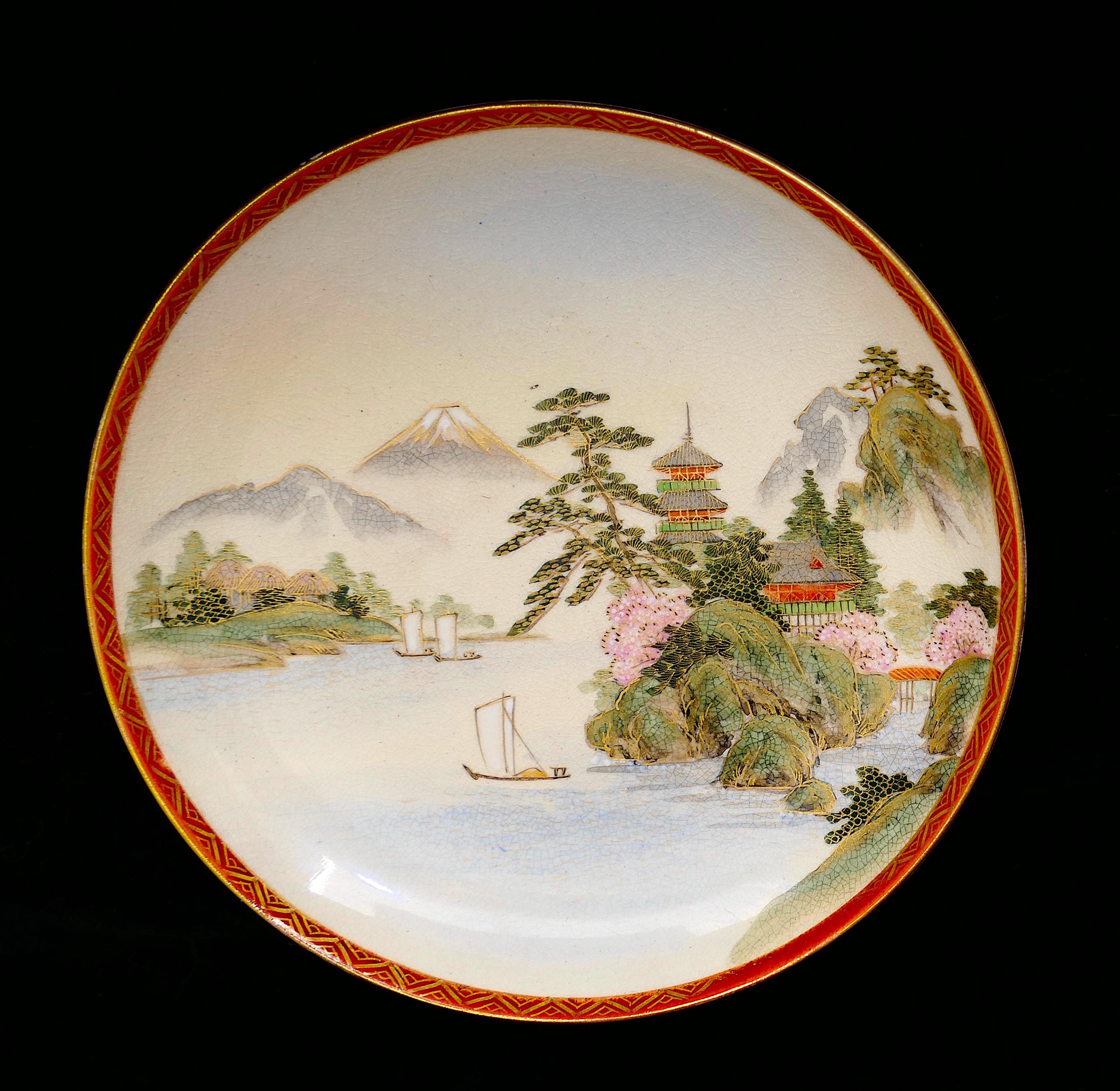 アンティーク 日本のSATSUMA 薩摩焼 明治手描き富士風景絵皿 - Etsy 日本
