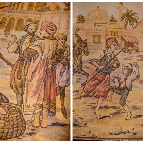 Vintage Belgian Woven Oriental shops Scene Tapestry 59