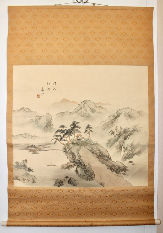【代引き不可】 Showa Japanese River Landscape Painted Hand 浮世絵 Ukiyo-e 立体・オブジェ
