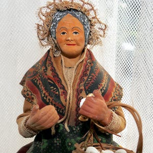 Vintage 1950s Santon De ProvenceFrance Signed by Claude Carbonel 10.5" Garlic Seller Terracotta Hand Painted Figurine