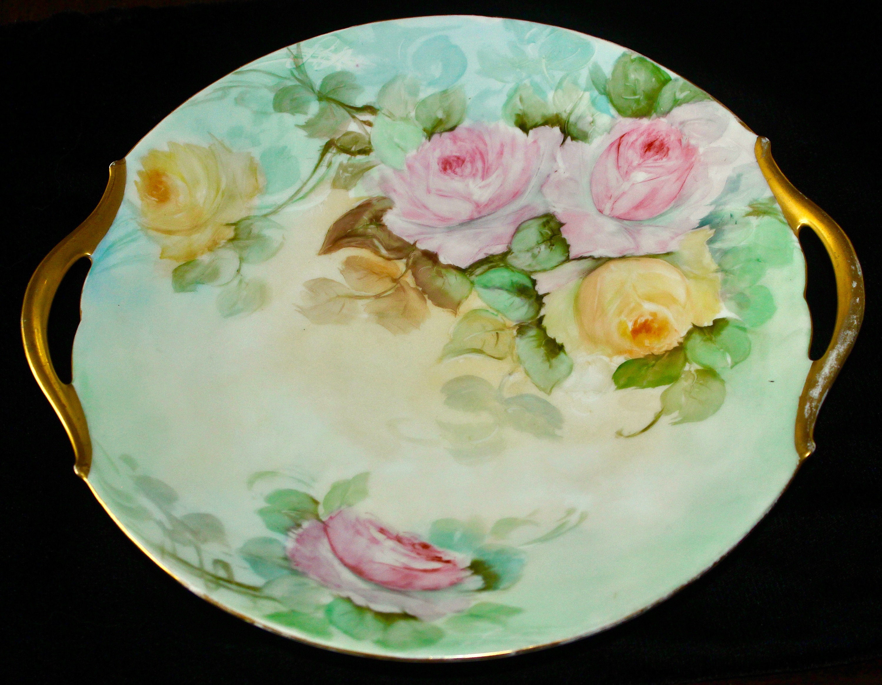 フランス製【ROSE DE LIMOGES】美しい格子レリーフと薔薇プレート2枚 フランス製【ROSE DE LIMOGES】美しい格子レリーフと薔薇プレート2枚