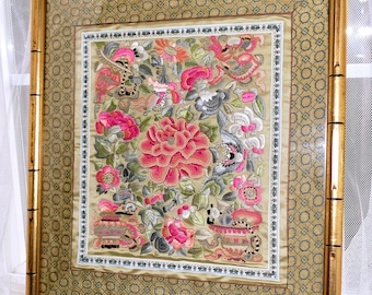 Panel textil zen con bordado en relieve acolchado y puntada prohibida de Su Xiu 蘇繡 de SUZHOW chino ANTQ