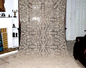 Toalha de mesa de banquete italiana veneziana Point De Venice Needlelace Ecru c1880-1900 67x124&quot;