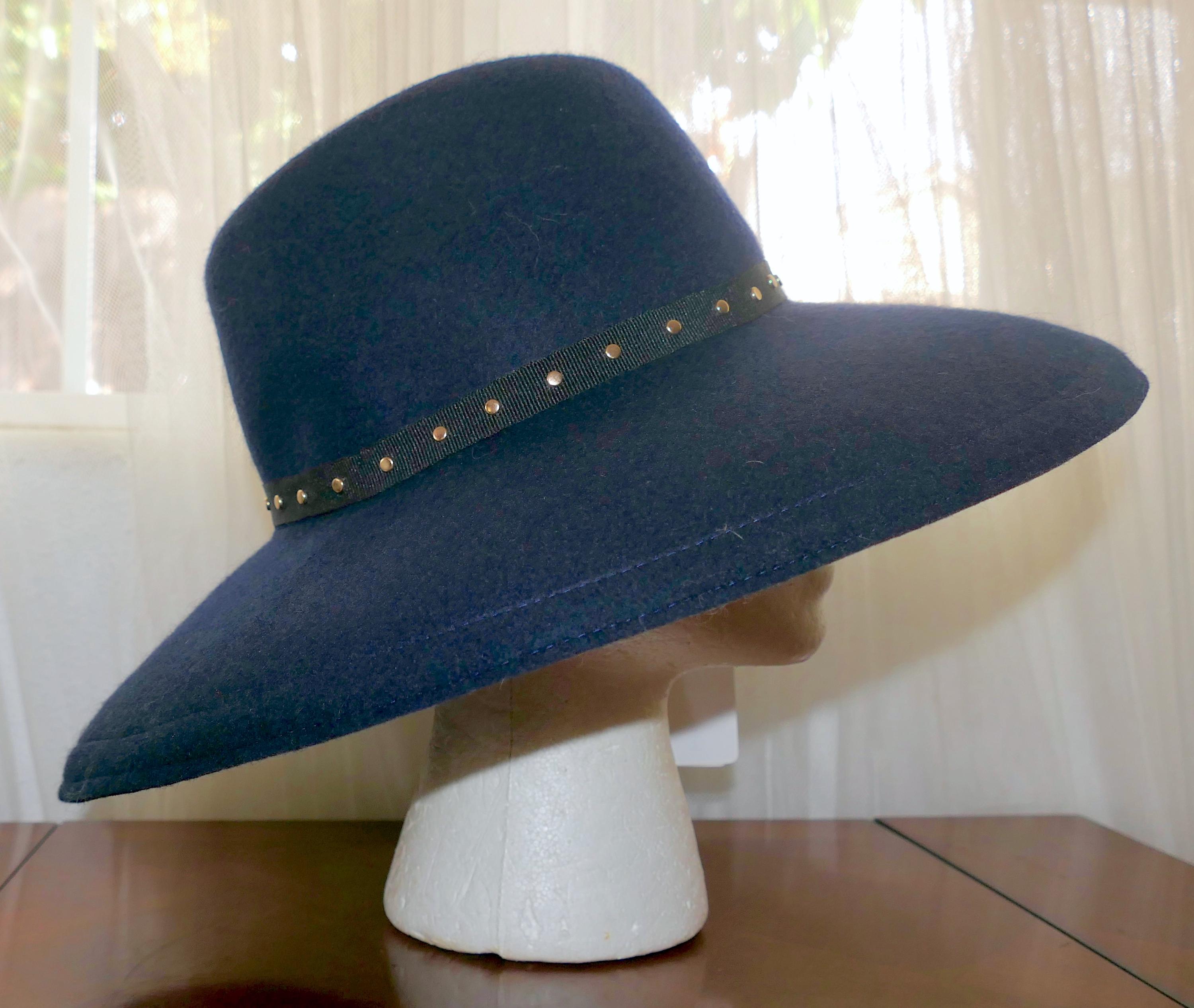 Ted Baker London ROSIEYY Wool Felt Navy Hat Wide Brim Stud 
