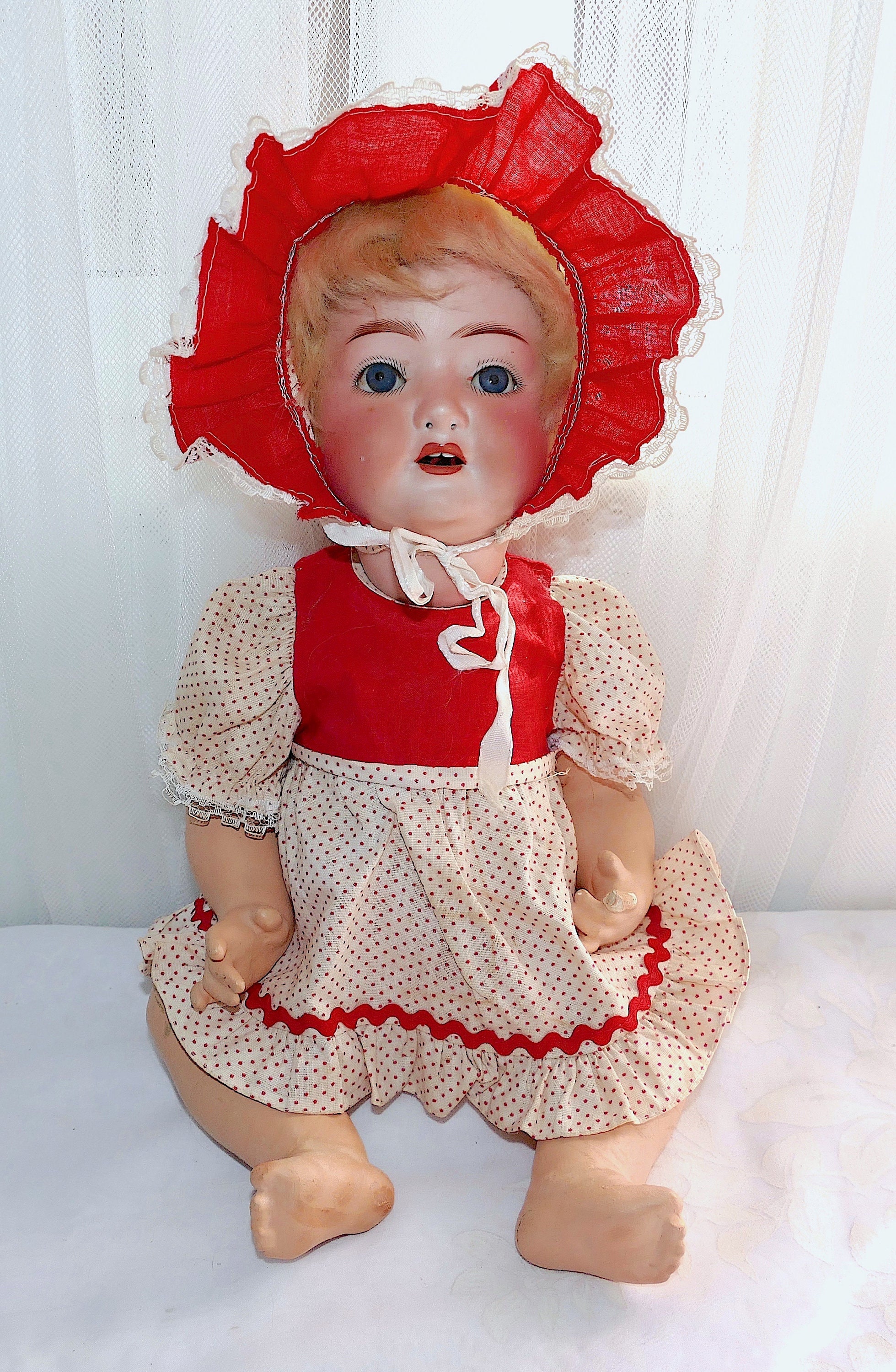 Antique Hertel Schwab 152 Baby, 15 IN, Antique German Bisque Doll Antique  Wig