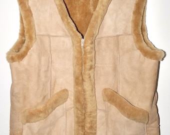 Australian Real Woolmark Sheepskin Shearling Mens Reversible Zip Vest Size 48 Western Rancher #2