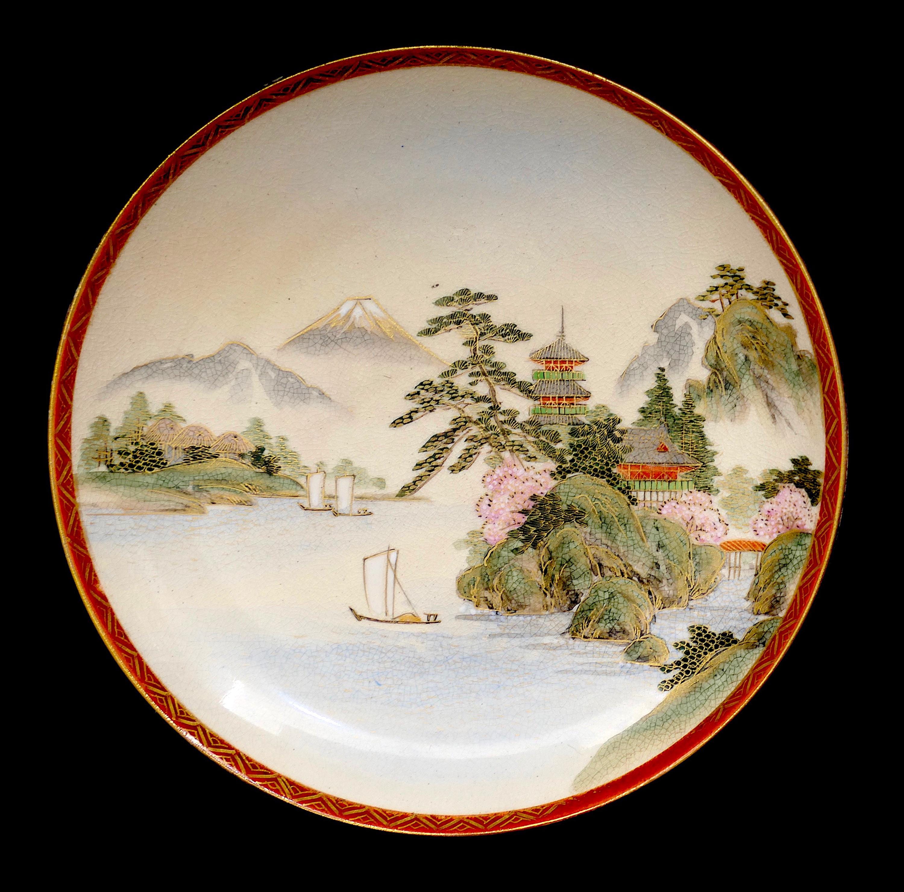 アンティーク 日本のSATSUMA 薩摩焼 明治手描き富士風景絵皿 - Etsy 日本