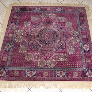 MAMLUK Turkey Hand Knotted Geometric Medallion 5'6" Square Vintage Wool Rug
