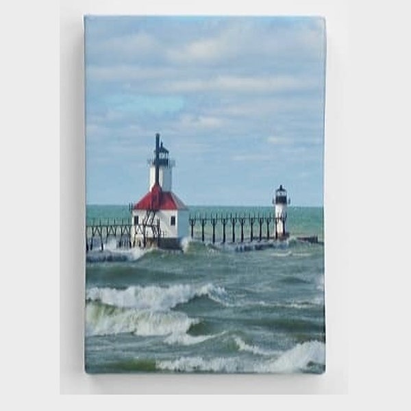 CANVAS 8X12 Saint Joseph North Pier-Gallery Wrap, Lake Michigan, Lighthouse Photography, Michigan Lighthouses, Great Lakes, Lighthouses