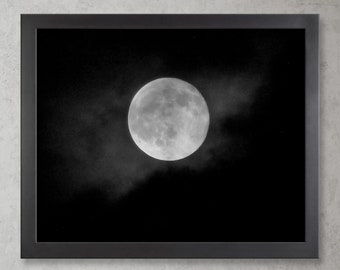 CLOUDY FULL MOON--Full Moon, Lunar Photography, Moon Photography, Full Moon Picture, Moon and Clouds, Picture of Moon, Gift For Moon Lover