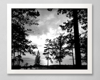 MAGNIFICENCE ABOUNDS-Fine Art Print, Grand Traverse Bay, Michigan Travel, Michigan Photo, Black And White, Silhouette, Sunset, Evening Sky