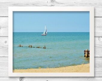 AFTERNOON SAIL-Fine Art Print, Beach Photography, Beach Decor, Lakehouse Decor, Lake Michigan, Sailing, Nautical, Michigan, Great Lakes