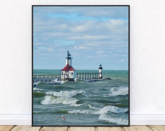 SAINT JOSEPH North Pier-Fine Art Print, Beach Decor, Nautical Decor, Michigan Lighthouses, Lake Michigan, Lighthouse Picture, Great Lakes