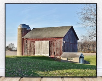 OLD BARN and SILO-Fine Art Print, Old Barn, Barn Photography, Farmhouse Decor, Picture of Barn, Barn Art, Barn Print, Country Decor, Farm