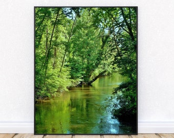 LAZY RIVER-Fine Art Print, Nature Photography, Cabin Decor, Summer Decor, River Picture, Woodlands, River And Trees, Michigan Rivers. Green