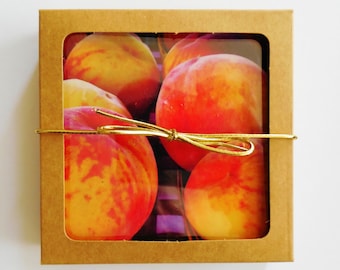 PEACHES BEVERAGE COASTERS--Set Of 4, Hostess Gift, Housewarming Gift, Photo Coasters, Fine Art Coasters, Drink Ware, Bar Ware, Shower Gift