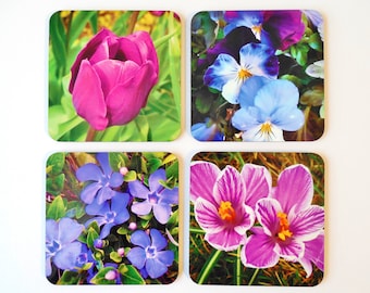 SPRING BLOSSOMS Beverage Coasters--4 Assorted, Hostess Gift, Housewarming, Coaster Set, Flower Coasters, Drink Ware, Bar Ware, Shower Gift