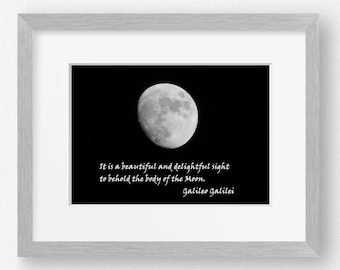 BEHOLD THE MOON Mini Print--5x7 Matted Print, Lunar Photography, Picture of Moon, Zen Decor, Moon Quote, Moon Photography, Astronomy, Moon