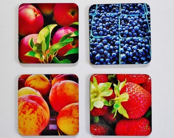 FRUIT BEVERAGE COASTERS--4 Assorted, Hostess Gift, Housewarming Gift, Coaster Set, Fine Art Coasters, Drink Ware, Bar Ware, Shower Gift