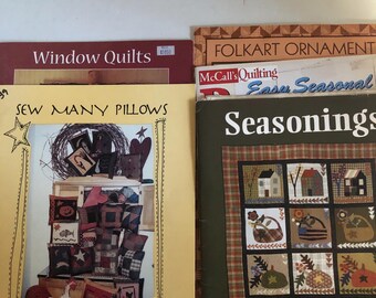 Assorted Quilting Books. Pillows, Window Quilts, Applique, Banners, Ornaments. See description for more information.