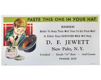 1950's Vintage Jewett Advertising Ink Blotter - Vintage Dairy Ephemera