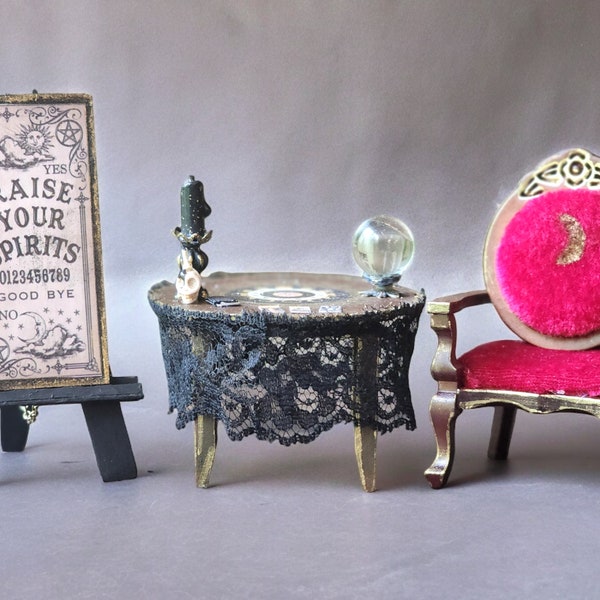 Magical Mini Tarot Table - Dollhouse Accessory for Mystical Readings - Miniature Tarot Table and Chair Set - Witchy Décor