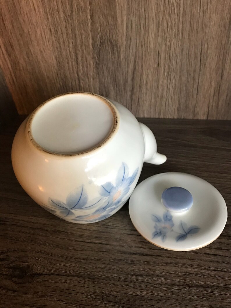 Blue flowersfloral design Vintage Asian White and Blue Teapot Ceramic Wrapped handle holds a little over 20 oz