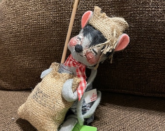 Vintage 1965-66 Annalee Doll- Farmer Mouse With Bag of Seeds and Hoe