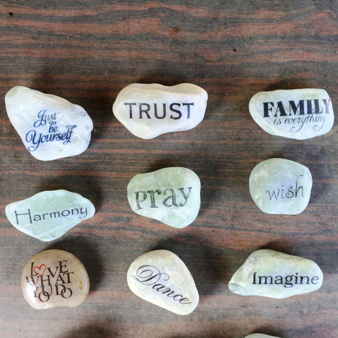 Inspirational Word Stones/ Word Rocks/Message polished jade Etsy