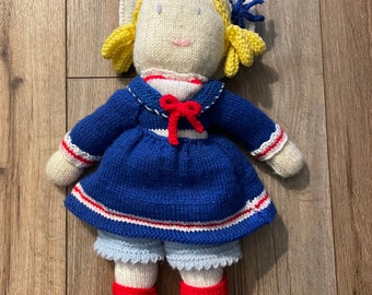 Vintage Handmade Knit Sailor Girl Plush Doll 20” Jean Greenhowes Traditional Doll